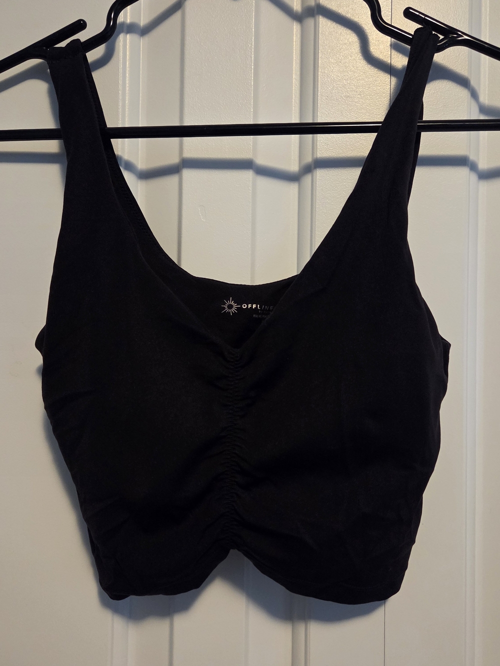 aerie Black Ruched Scoop Tank Top